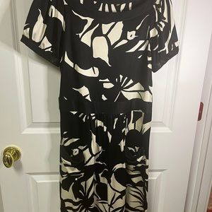 ELIE TAHARI silk Black and White Patterned Dress, good worn condition flaws pics